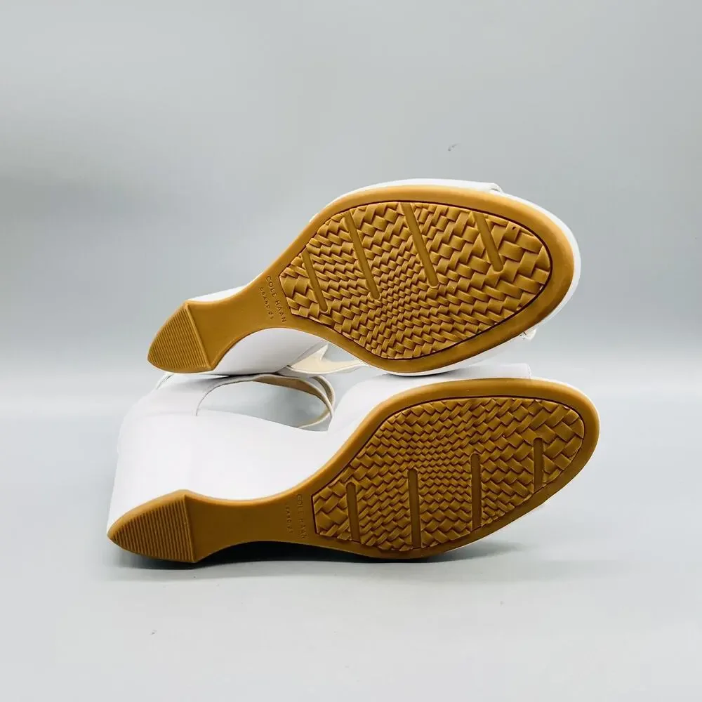Cole Haan Sandals Womens 8.5 White Leather Grand 360 Strappy Ankle Wedge Shoes